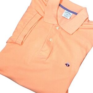 Brooks Brothers Performance Polo Mens Large Peach Blue Logo Slim Fit 346 Cotton